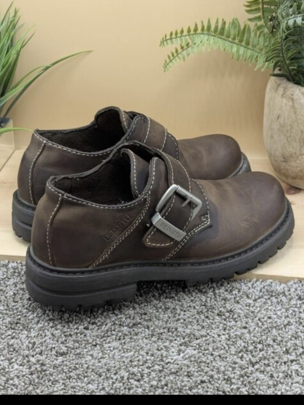 Bed Stu Brown Leather Mens Size 10 Chunky Soles Buckle Strap
